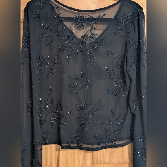 J Kara Black Sequin Embellished Blouse - Picture 6 of 10